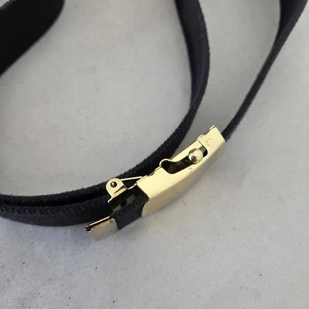 Navy Blue Ratchet Slide Belt Gold Hardware Fabric Adjustable Unisex Military